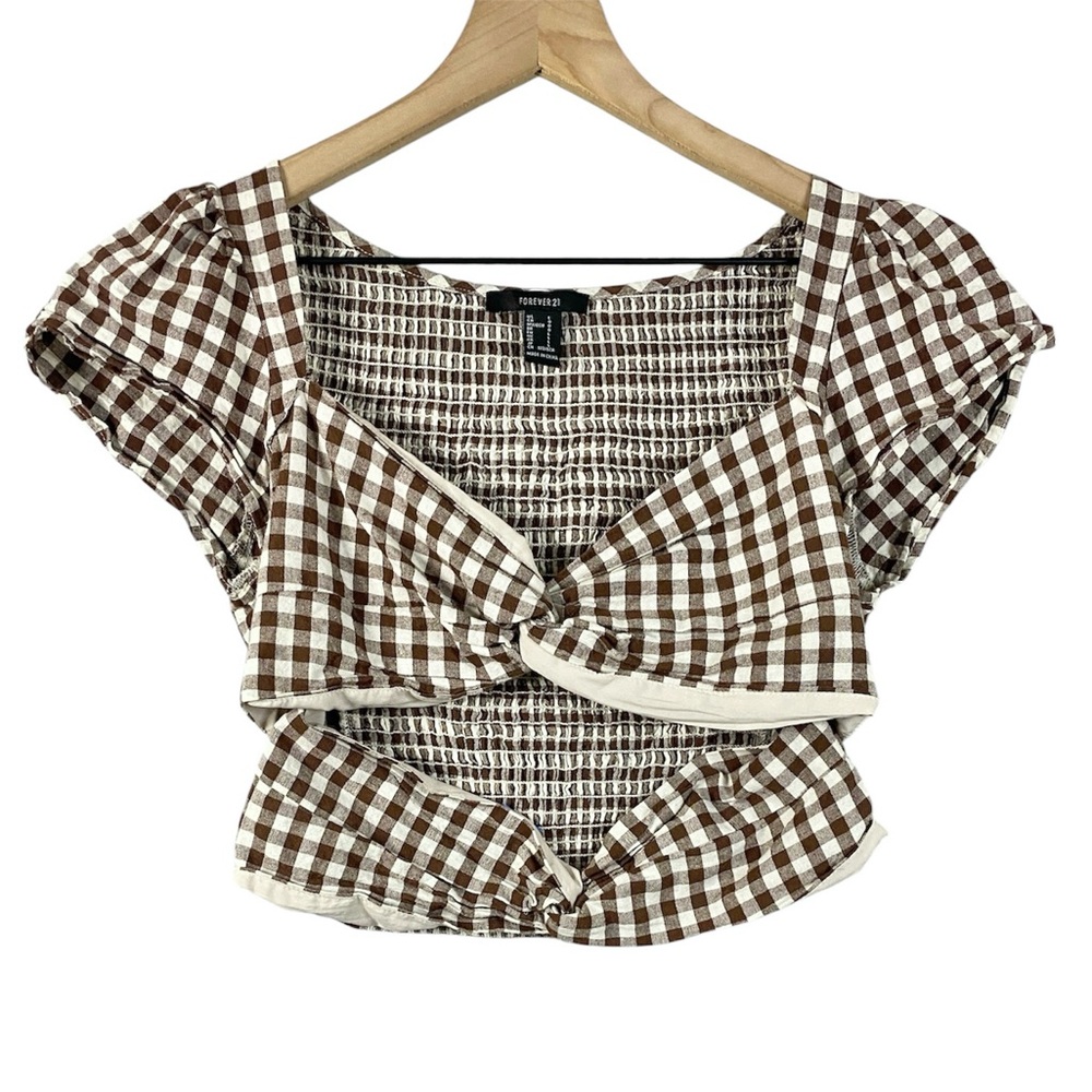 Forever 21 Women's Brown Gingham Crop Top Size Large - Picture 2 of 6